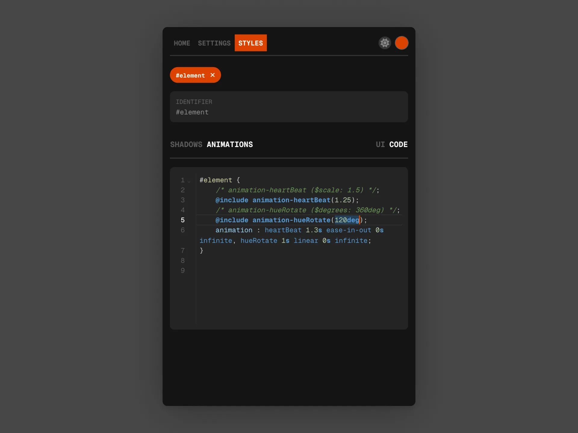Screenshot showing code editor for advanced styling