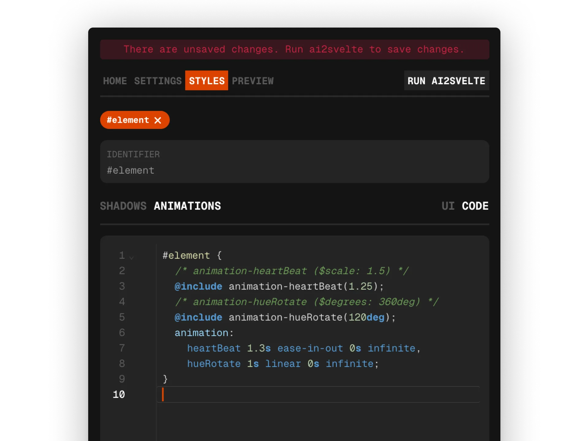 Screenshot showing code editor for advanced styling