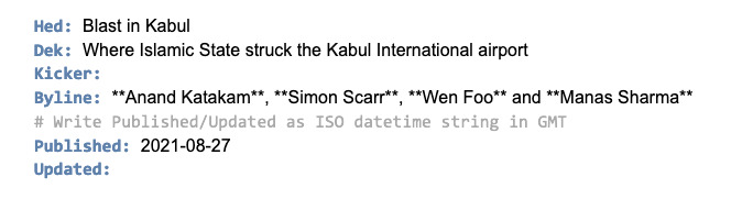Edit the google doc for the Kabul page